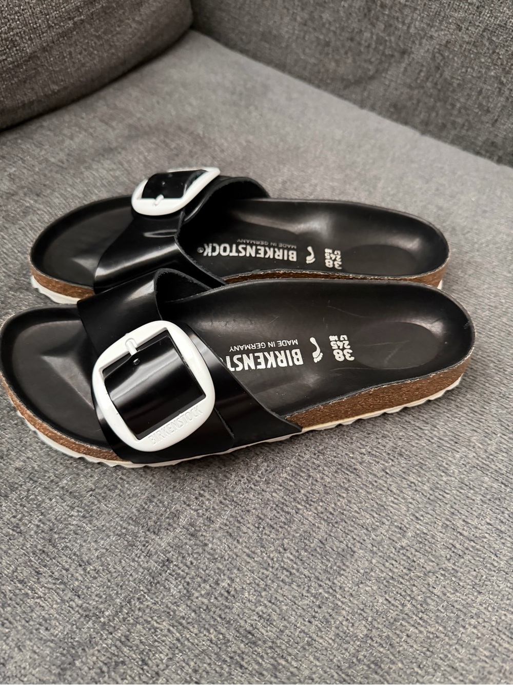 Birkenstock MADRID Big Buckle Black Leather Sandals Slides 38 7 7.5 New NWOB